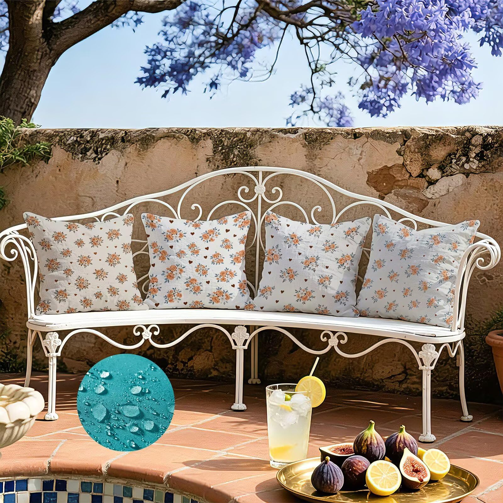 Beige Federe Cuscini Divano 75x75cm, Cuscini da Esterno Set de 4, Cod-95 | Lin Copricuscini Decorativi Letto Arredo, per Letto, Soggiorno, Giardino, Esterno, Casa Decorazione Set di 4 Pianta