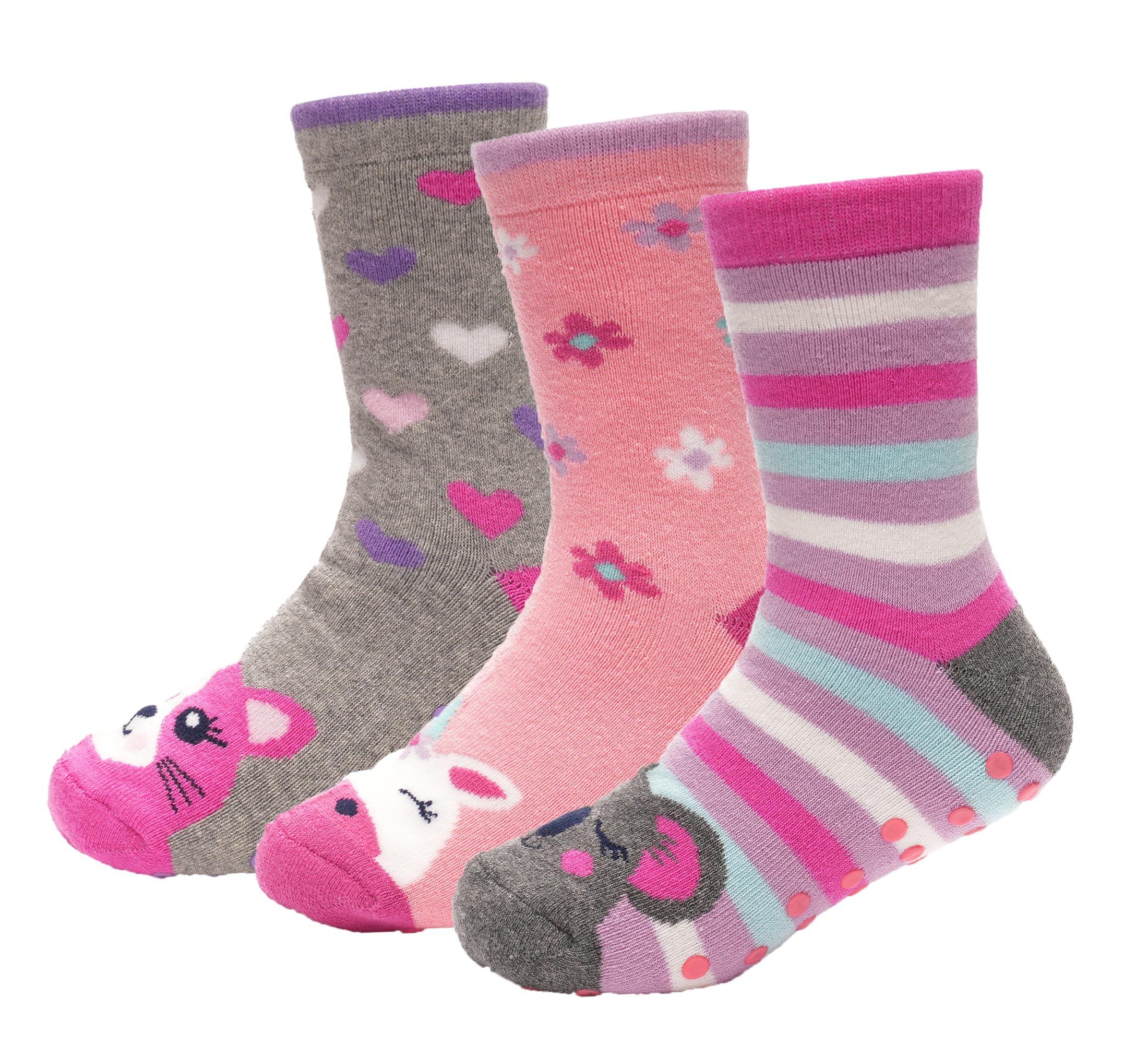 Sock Stack 3 Pairs Boys Girls Kids Slipper Socks Non Slip Soft Thermal Warm Winter With Non-Skid Grippers for Ultimate Comfort and Safety, Unicorn Cat Koala 9-12