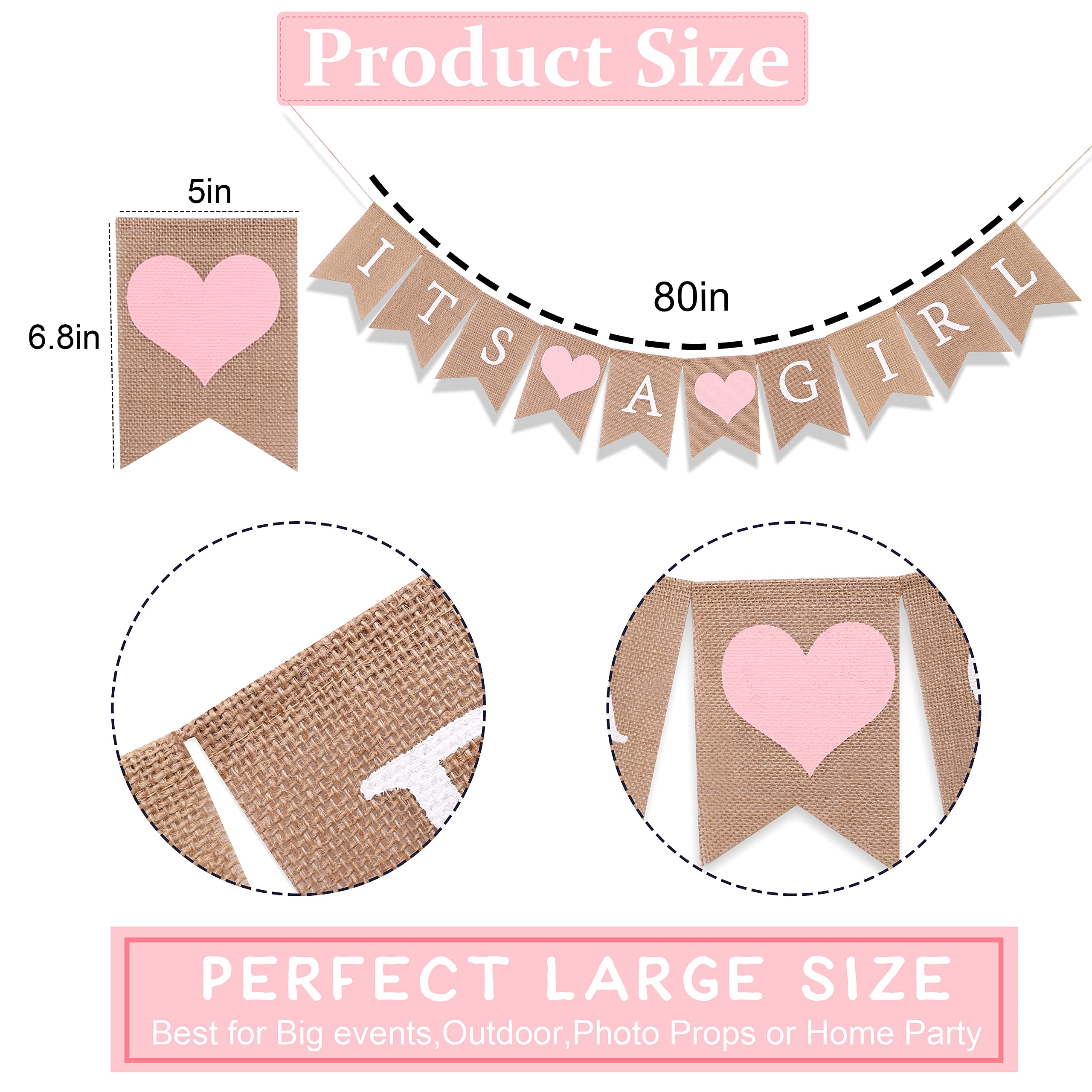 Baner jutowy na baby shower - dekoracje prysznicowe dla dziewczynki, baner jutowy, najlepsze artykuły na przyjęcie urodzinowe dla dziewcząt (baner jutowy to dziewczyna)