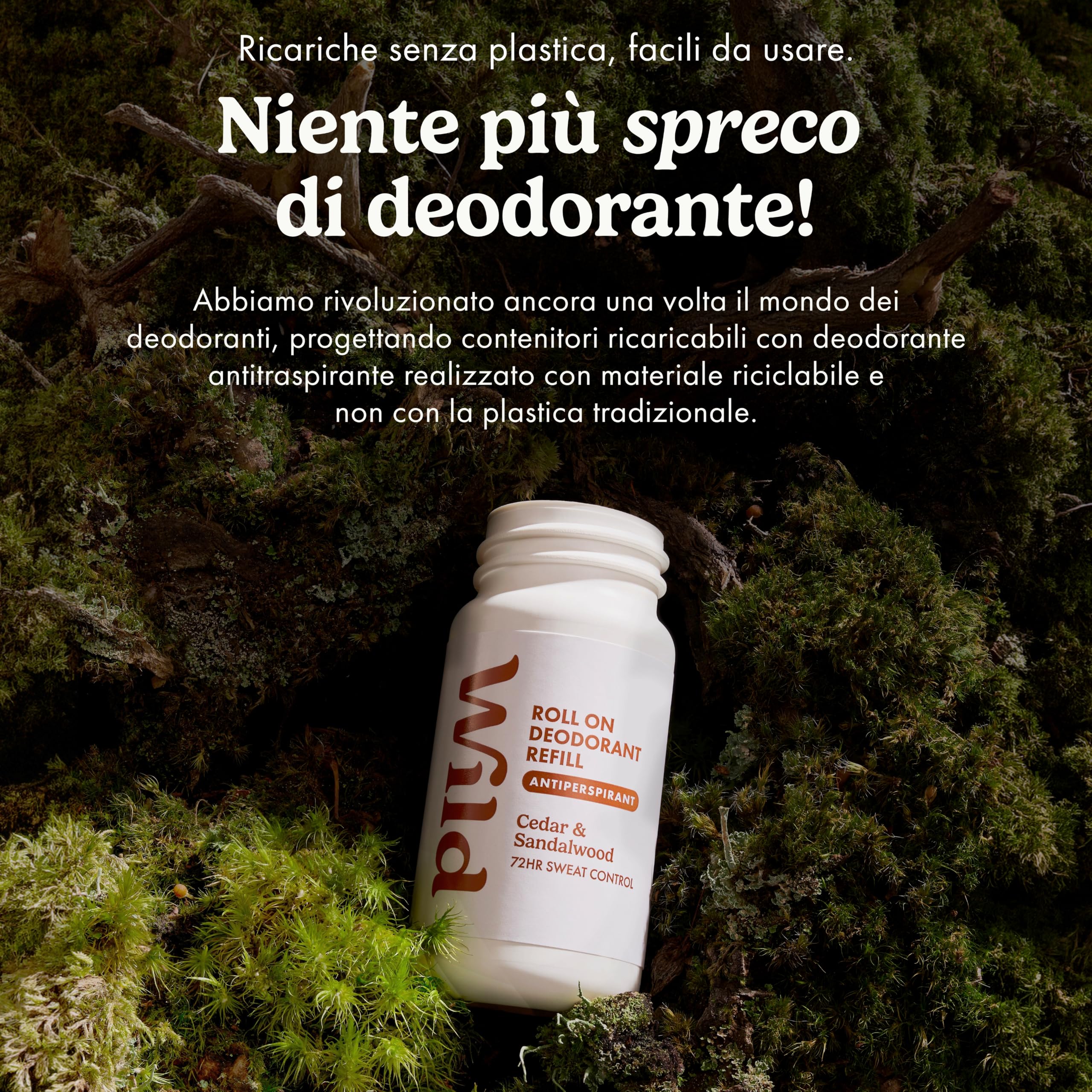Confezione con ricariche del deodorante antitraspirante Wild per uomo - 72h di protezione dagli odori - Vegano al 90% - Adatto alle pelli sensibili - Amber & Oud, Thunderstorm, Cedar & Sandalwood