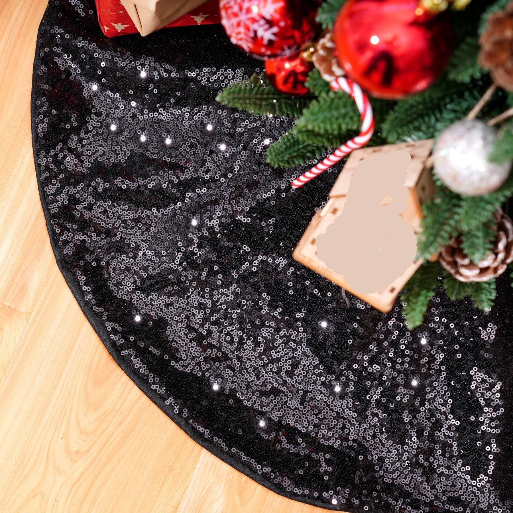 Tappeto Albero di Natale, Gonna for Albero di Natale Gonne for in Sequenza Rotonda Tappetini for Scintillanti for Dorata Festa Forniture(Black,120cm)