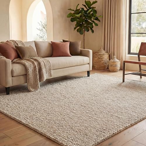 SAFAVIEH Area Rug 8x10 - Natura Collection - Large - Beige, Handmade Wool Blend, Textured Design, Ideal for Living Room, Bedroom, Dining Space (NAT620B)
