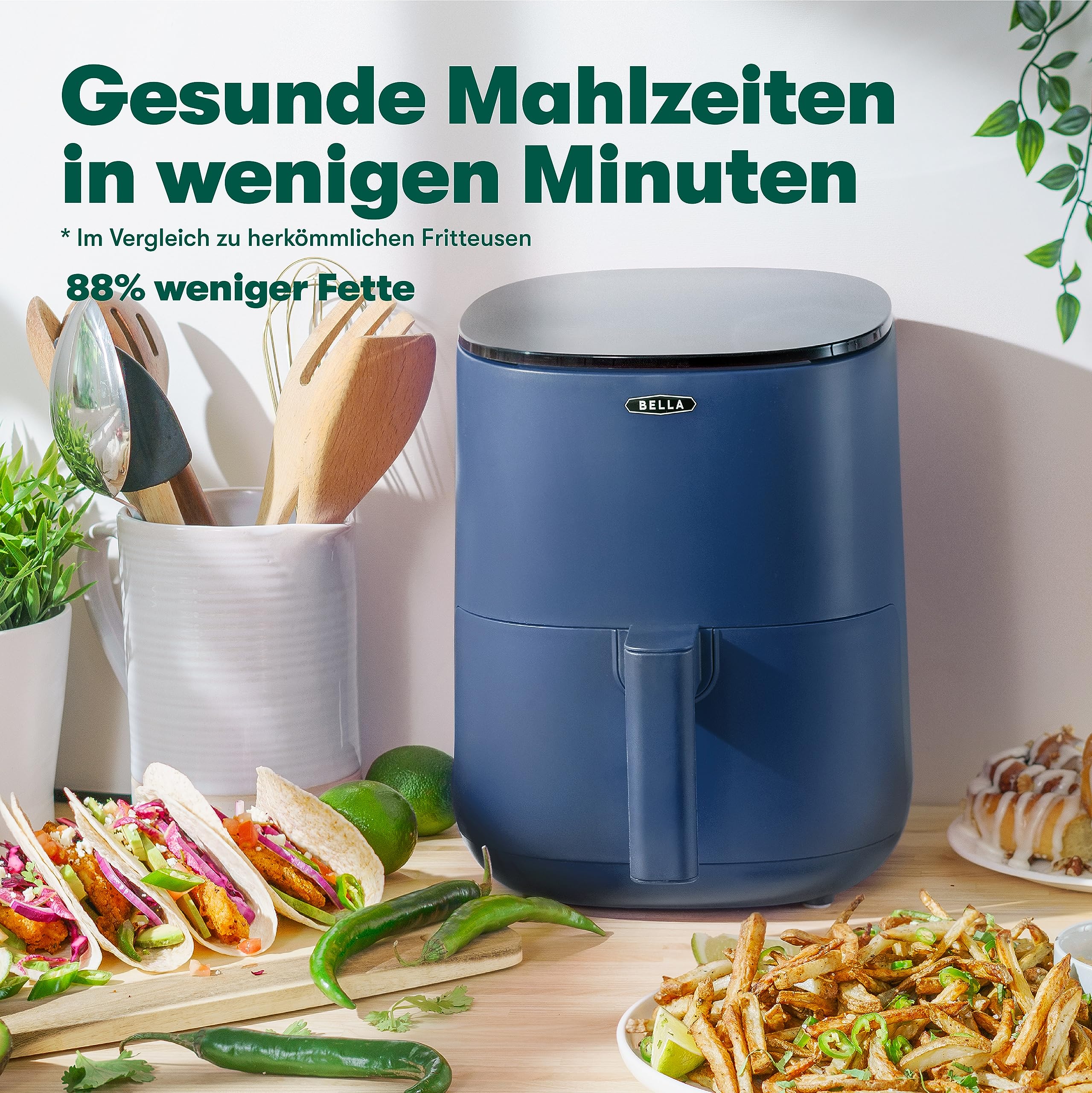 MEDION friteuse, ca. 1400 watt, digitaal bedieningspaneel, totale inhoud 3,2 liter, olievrij frituren, 30 min timer, oververhittingsbeveiliging, MD10711 zwart