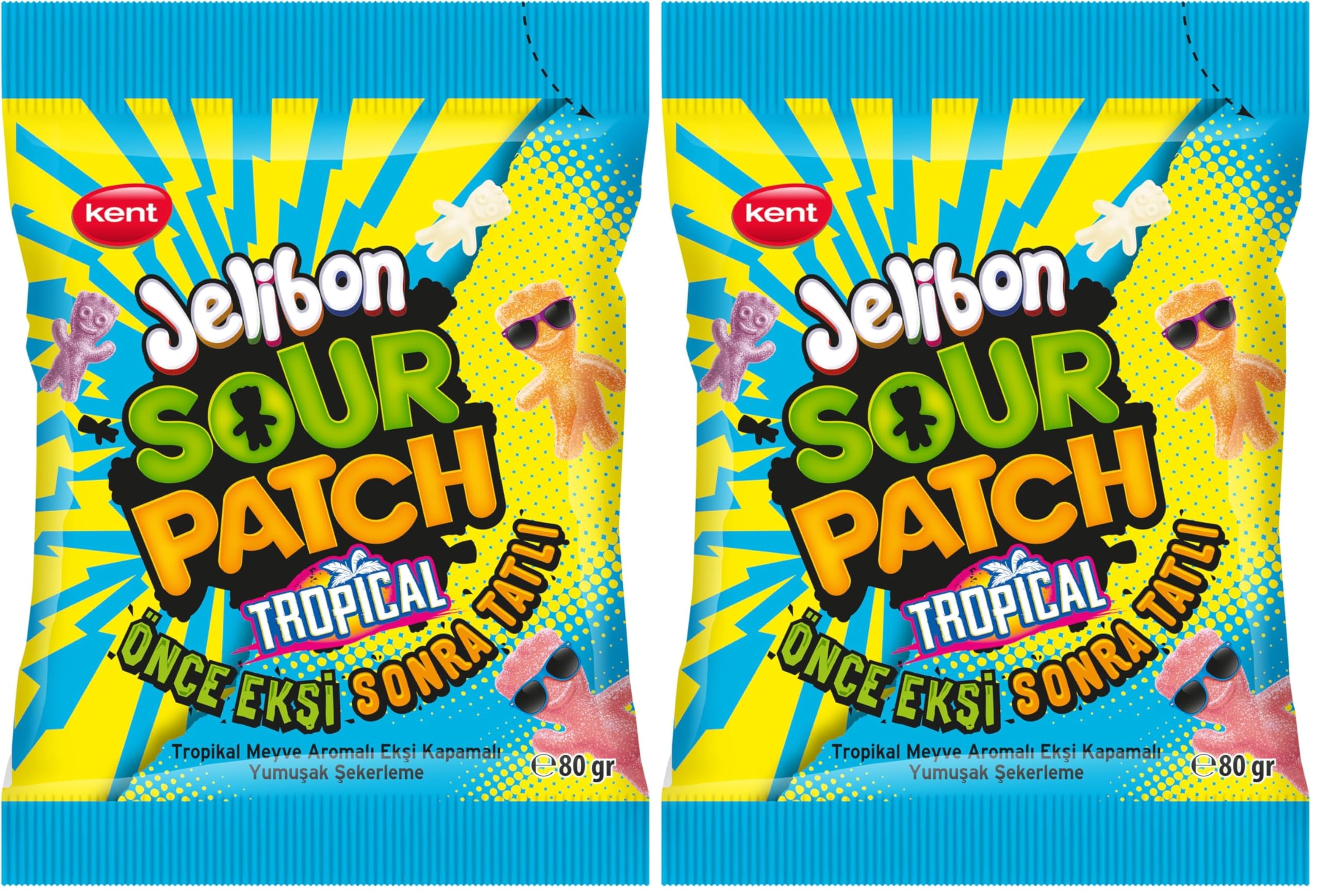 Jelibon Sour Patch Tropikal Meyve Aromalı Yumuşak Şekerleme 80 gr 2li paket