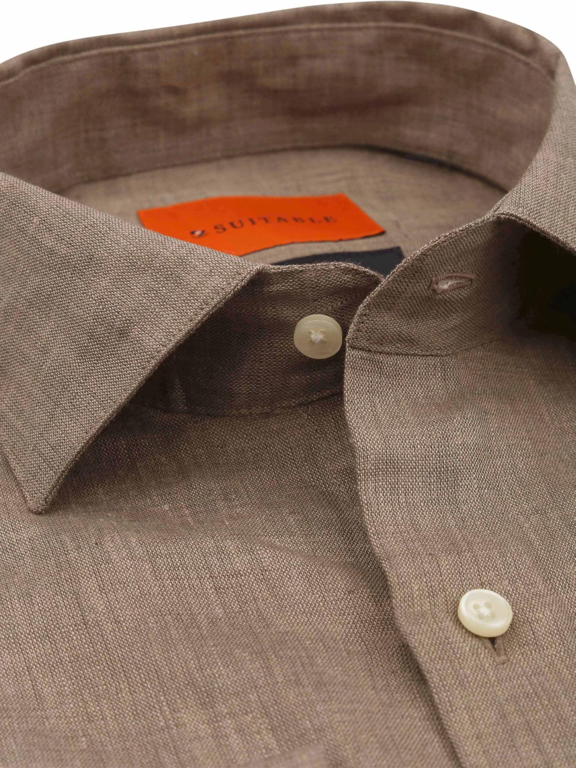 Suitable Camisa Lino - Hombre - Ropa, marrón topo, 43