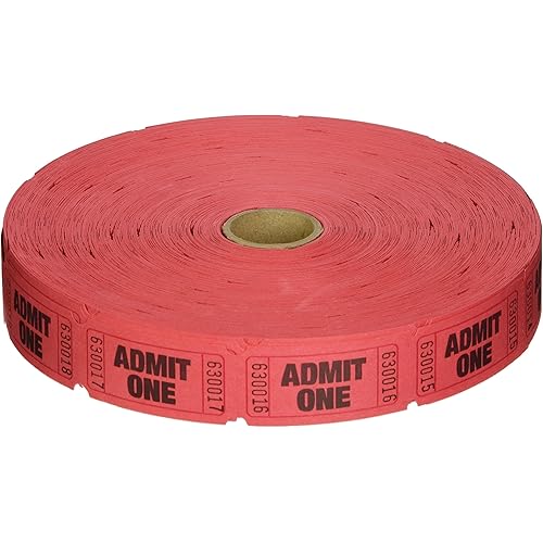 2000 Red Admit One Single Roll Consecutively Numbered Raffle Tickets