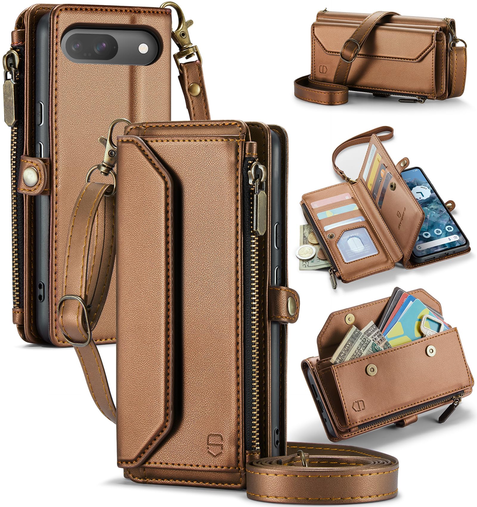 Photo 1 of Strapurs Google Pixel 10/10 Pro Wallet Case - Brown