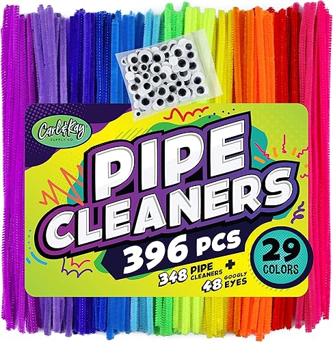 Carl & Kay [348 piezas] Limpiador de tuberías [Bono: 48 ojos Googly] tallos de chenilla para arte DIY [29 colores, 12 piezas/color], regalo creativo