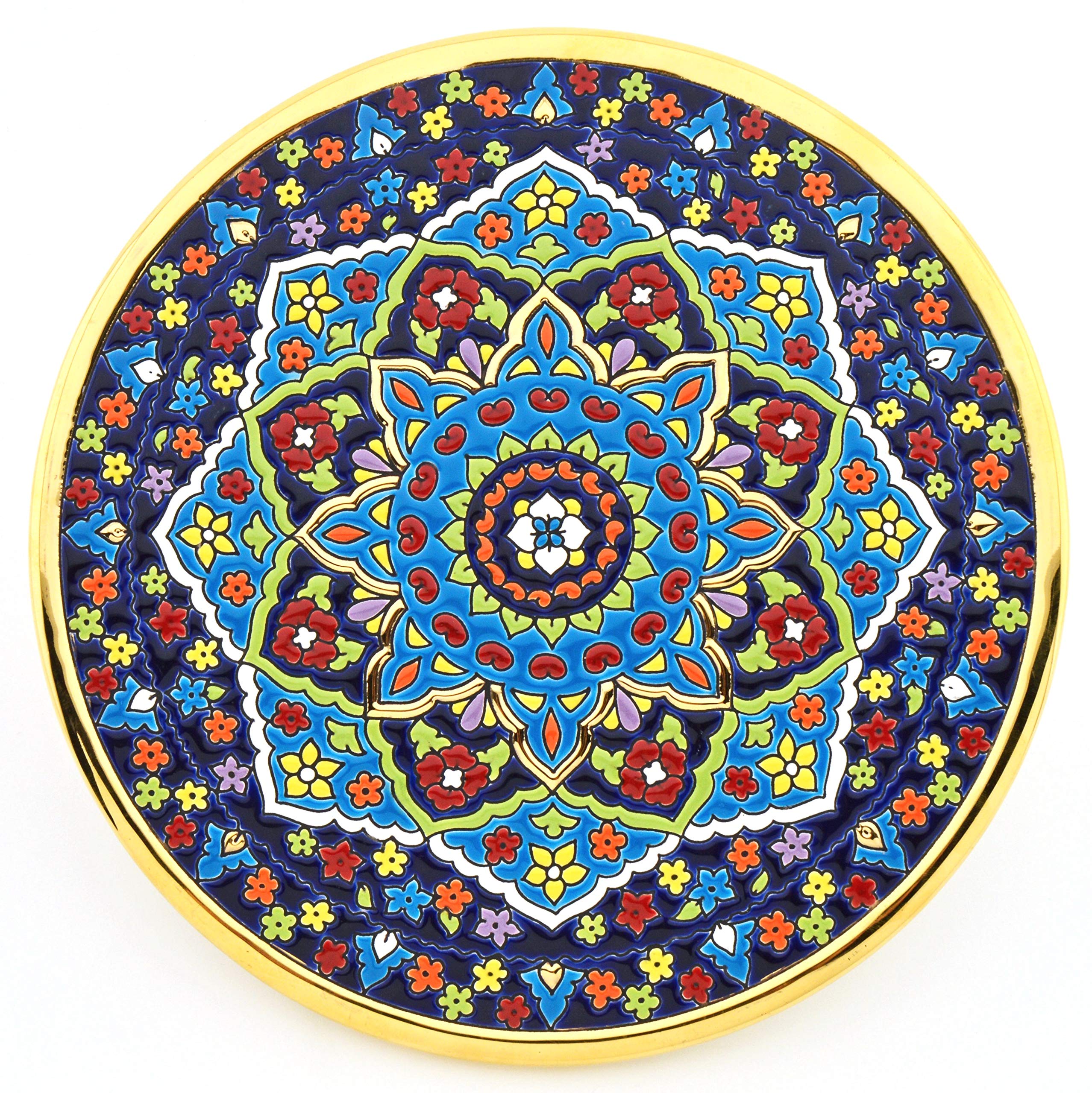 ART ESCUDELLERS WALL PLATE MODEL 8201, decorative ceramic plate for hanging handpainted with the dry rope (cuerda seca) technique GOLD OF 24 K (Carat). 28,5cm diameter.