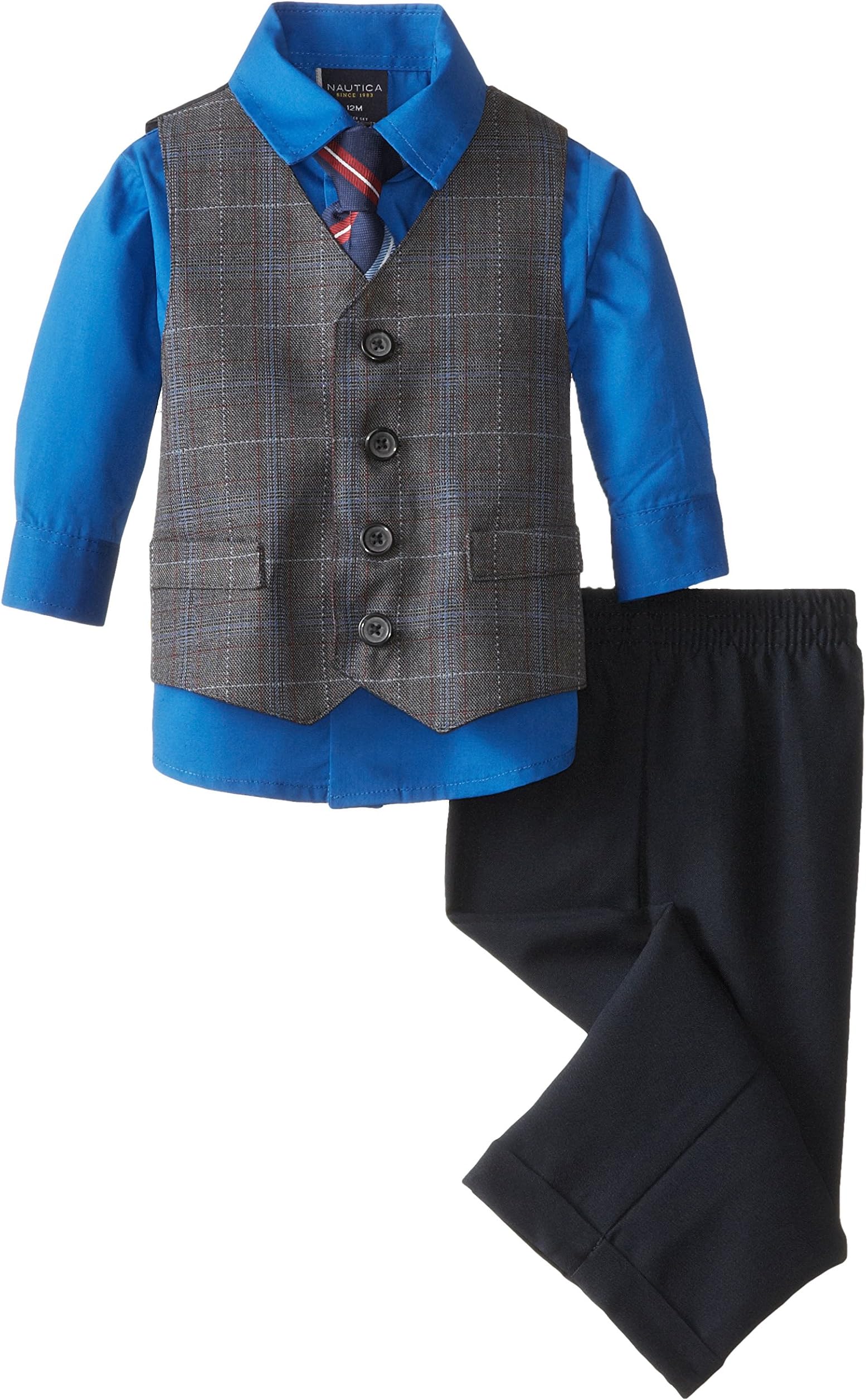 Nautica Baby Boys' Four Piece Vest, Pant, and Tie Set