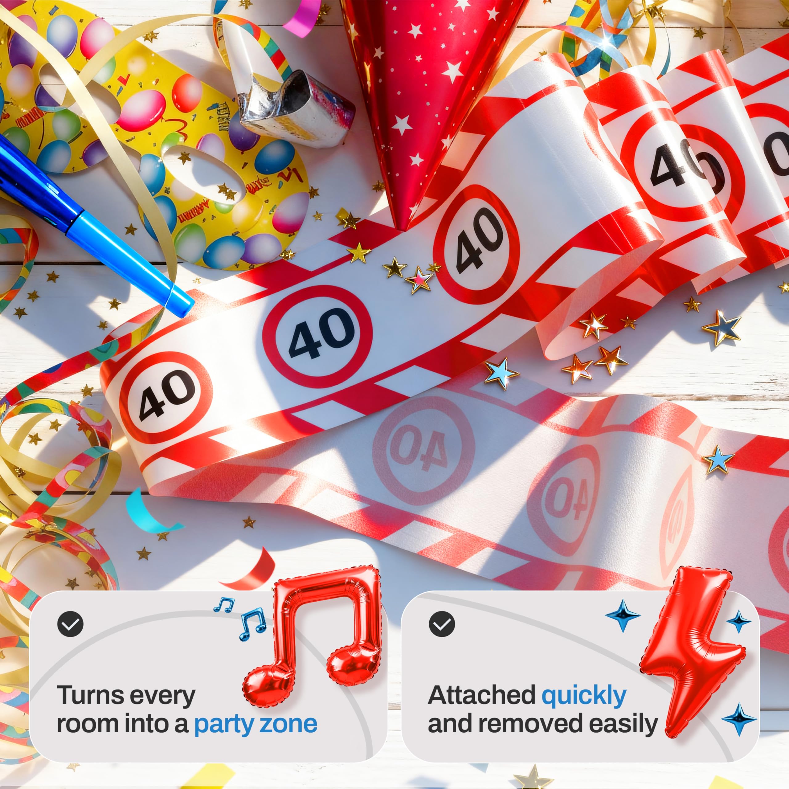 Décoration d’anniversaire 50 ans – Ruban de signalisation rouges et blancs motif panneau de signalisation “50” – Déco originale et idées cadeaux drôles pour homme ou femme