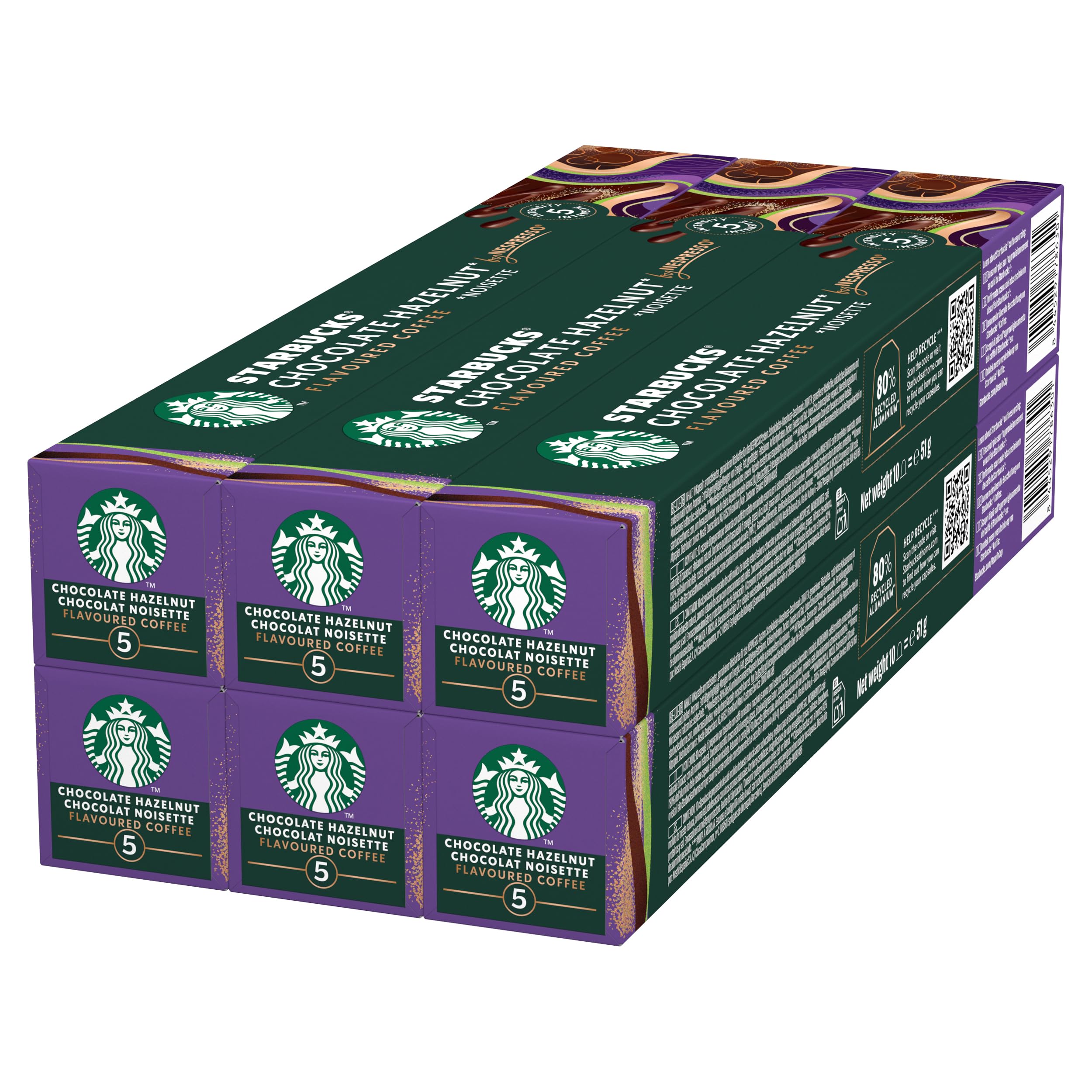 STARBUCKS Chocolate Hazelnut by Nespresso, Helle Röstung, Kaffeekapseln 6 x 10 (60 Kapseln)