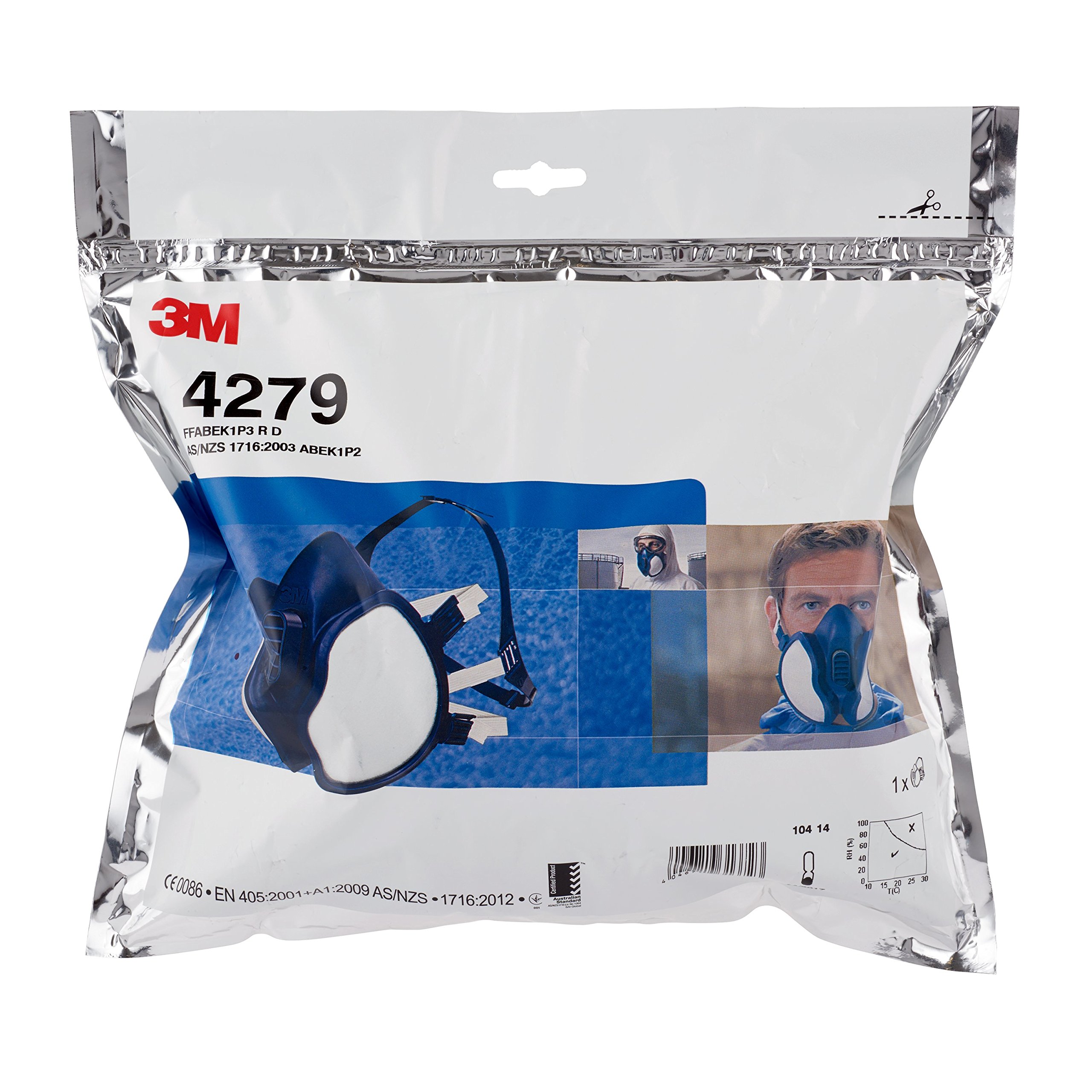 3M 4279 Respiratore con Semimaschera senza Manutenzione, Protezione Vapori Organici, Inorganici, Gas Acidi, Polveri, Blu