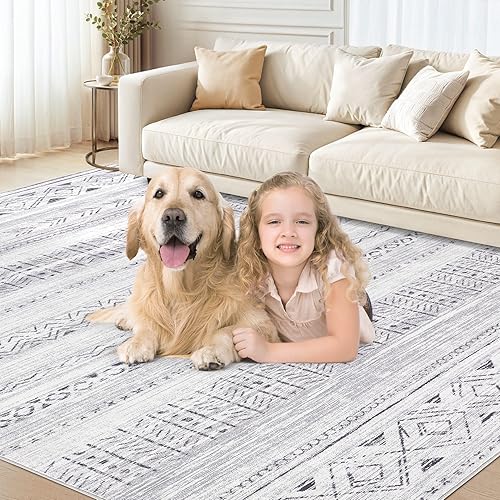 Miniatura 5 de Alfombra grande para sala de estar, 5 x 7 suave, lavable a máquina, estilo bohemio, marroquí, para dormitorio, debajo de la mesa de comedor,
