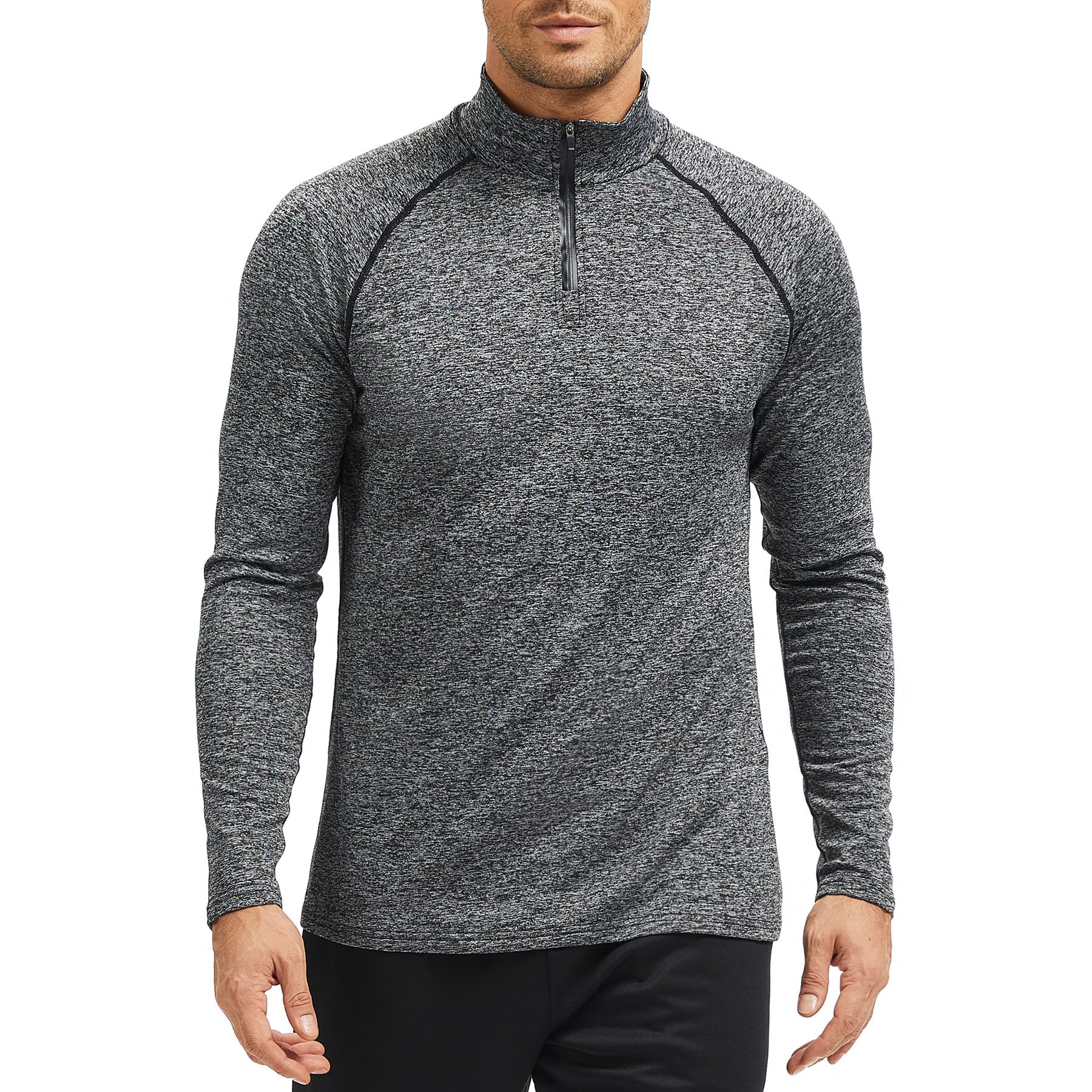 AMZSPORT Herren Laufshirt 1/4 Reißverschlus Langarm Funktionsshirt Sportshirt für Gym Fitness Training