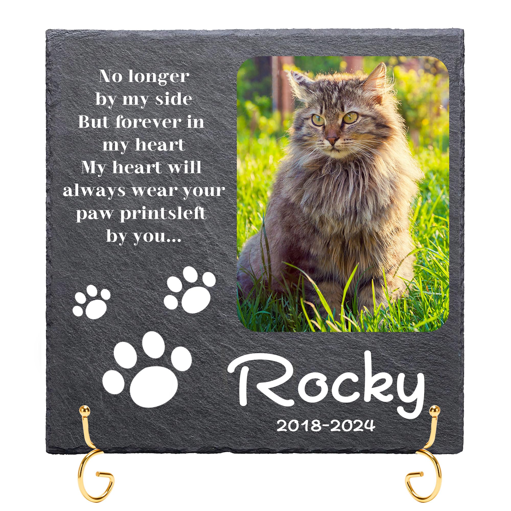 LIBKUR Personalised Pet Memorial Plaque -Dog Memorial Gifts with Photo, Name & Message,Pet Memorial Stones Dog Slate Keepsake Cat Memorial for Garden(Square-Design5)