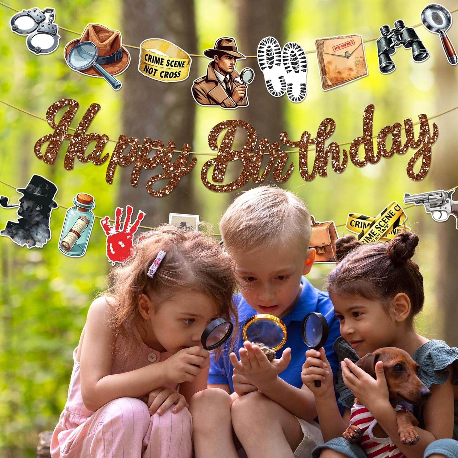 CC HOME 3Pcs Detective Happy Birthday Banner Magnifying Glass Camera Party Hanging Banner Detective Theme Birthday Bridal Wedding Baby Shower Boys Girls Kids Home Classroom Party Supplies Decorations - Image 5