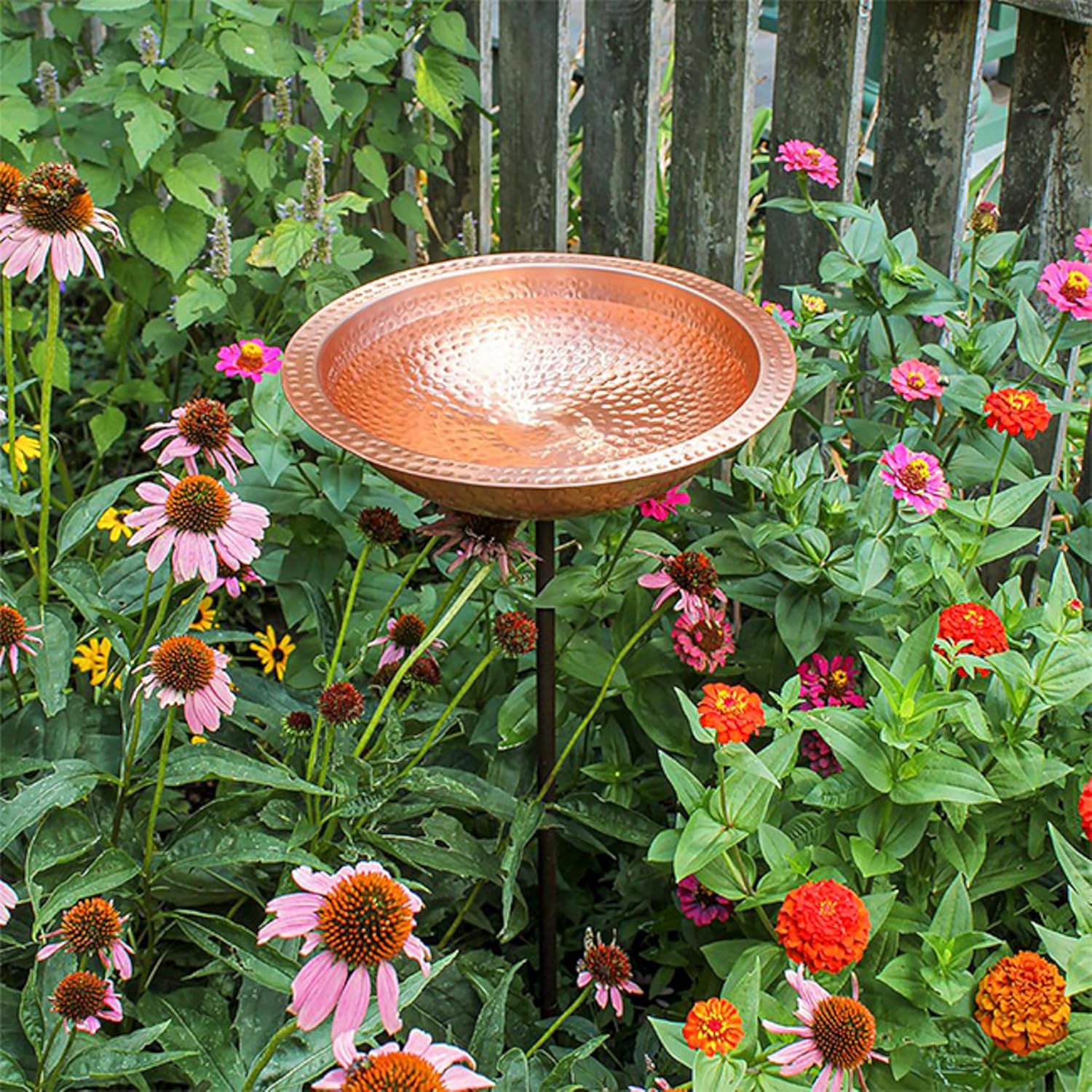 Prime Retreat Hammered Copper Bird Bath with Stake and Solar Fountain Pump