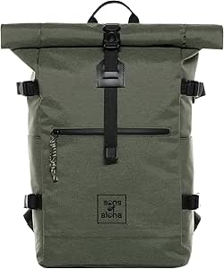 SONS OF ALOHA Rucksack KANE Roll-Top Kurierrucksack XL groß - PET recycelt, wasserabweisend - Wander-Rucksack Laptop-Fach 15 Zoll olive-grün