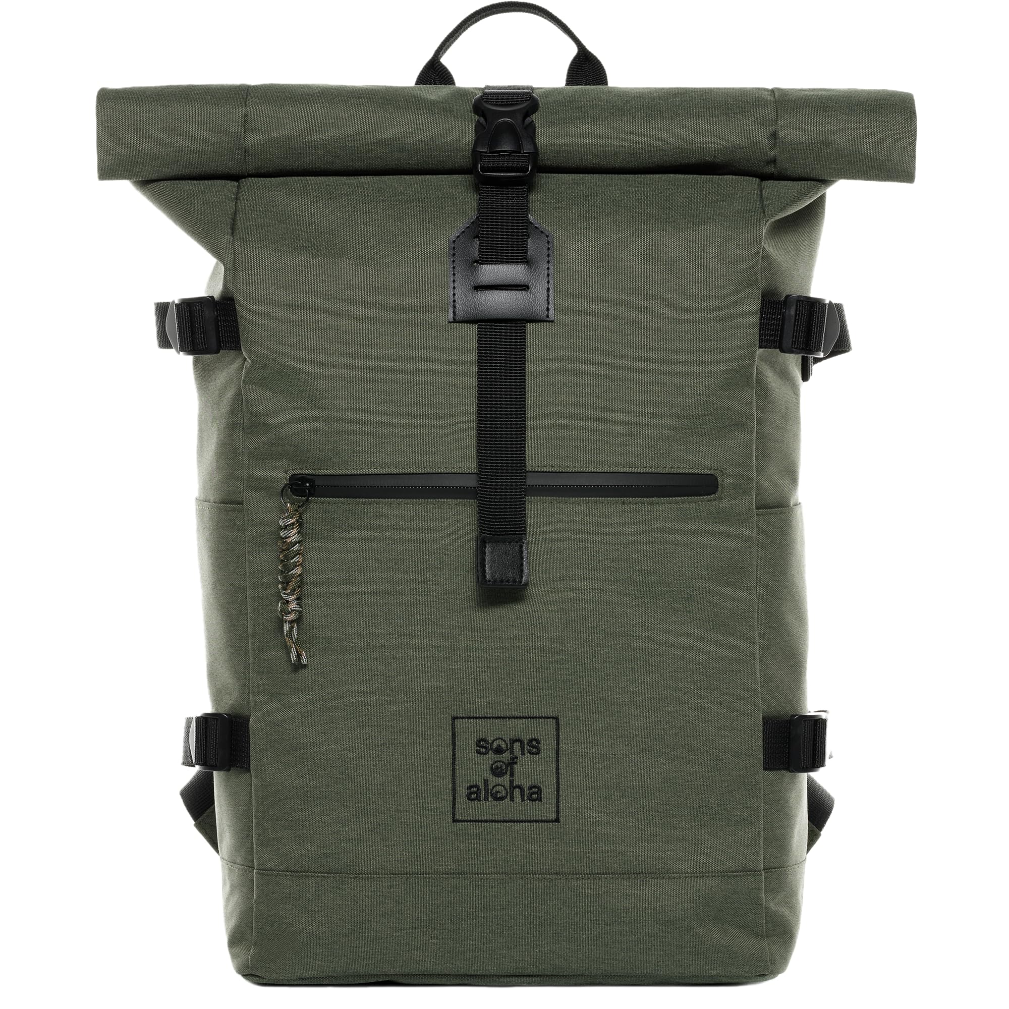 SONS OF ALOHA Rucksack KANE Roll-Top Kurierrucksack XL groß - PET recycelt, wasserabweisend - Wander-Rucksack Laptop-Fach 15 Zoll olive-grün