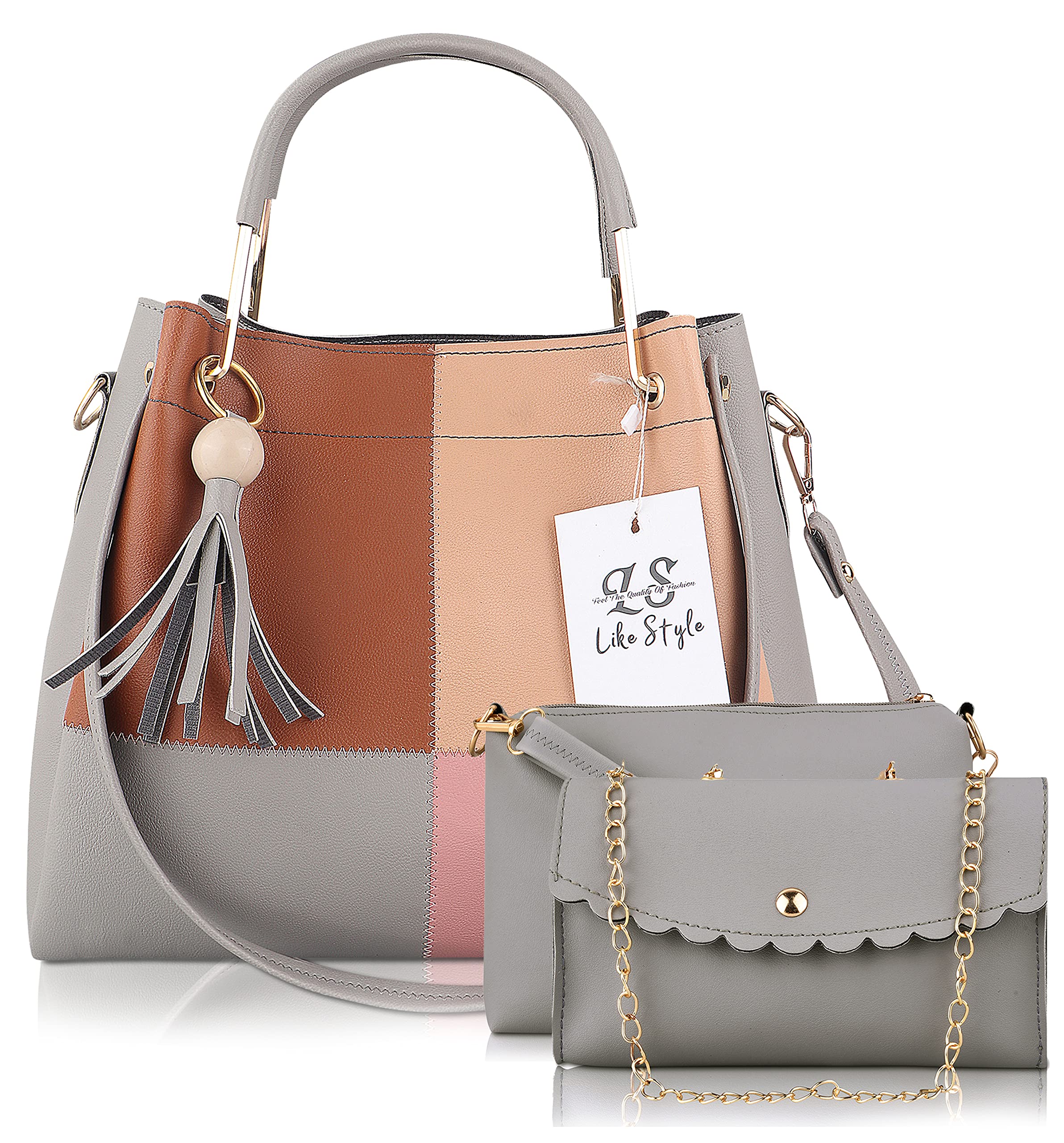 LIKE STYLE Womens Colourblock Shoulder Bag With Detachable Strap (Grey) (B0994TYPMB) Amazon Price History, Amazon Price Tracker