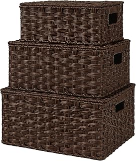 GRANNY SAYS Wicker Baskets with Lids, Set of 3 Decorative Storage Boxes,...