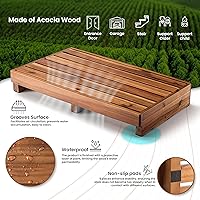 Vista 3 de TINAMO Taburete de Un Paso de 3.5" para Ancianos, Taburete Elevado de Madera de Acacia para Cama - 550 Lbs Taburete de Movilidad de Madera