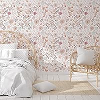 Eedvrko Boho Pink Floral Peel and Stick Wallpaper - Removable Self-Adhesive Vinyl Contact Paper for Bedroom Walls, 17.7" x 118.1" Roll