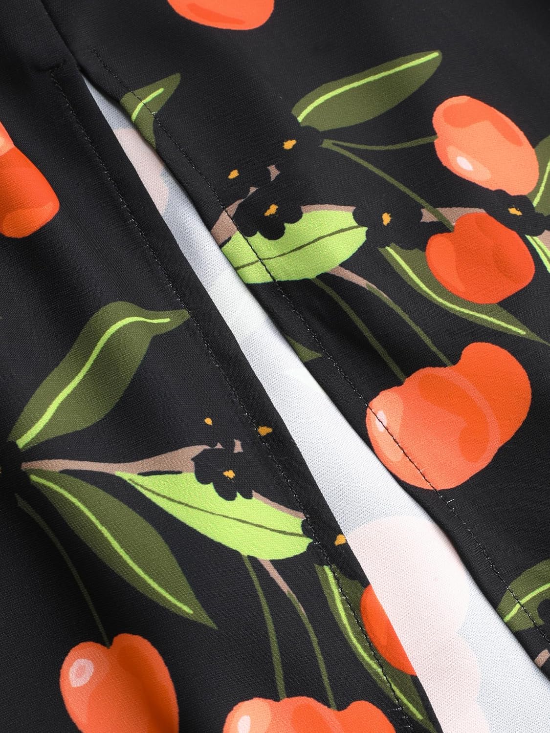 CIDER Women's Plus Size Dress Floral Fruit Square Neck Puff Sleeve Split Sun Dress Summer Midi Dresses Vacation Outfits - Image 5