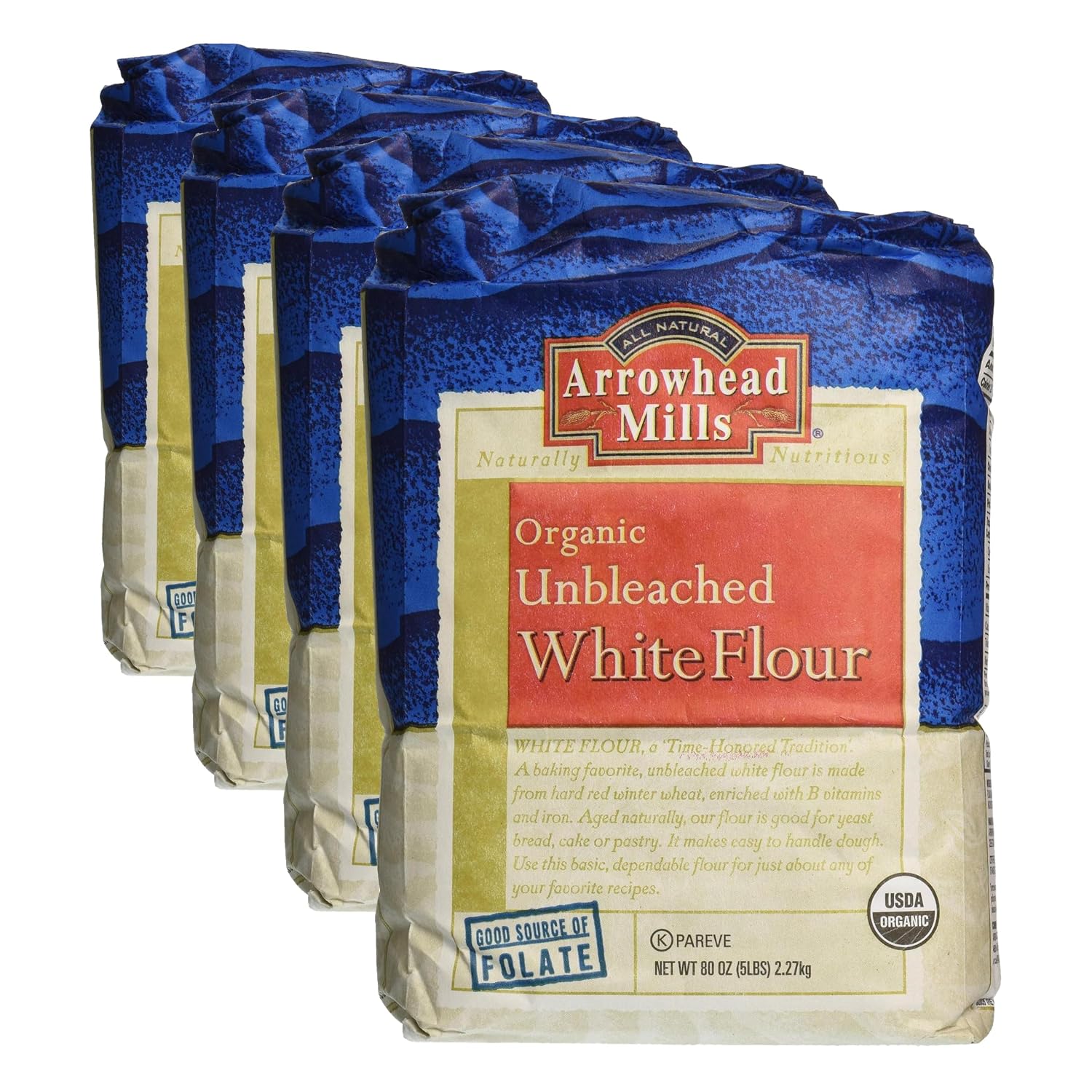 Arrowhead Mills, Flour White Unbleached Organic, 80 Ounce (Pack of 4)