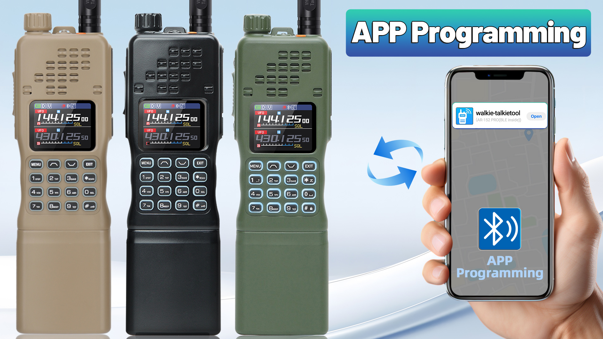 Walkie Talkie Baofeng AR-152 Dual Band VHF/UHF 15W, 128 Canali, Batteria 12000mAh, Verde