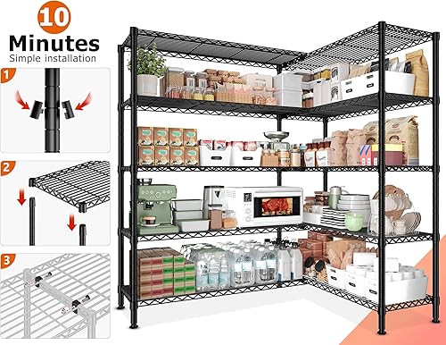 Miniatura 7 de REIBII Estantes de almacenamiento de 1600 libras, estantería de metal de 69.8 pulgadas de ancho, estantería de alambre de 5 niveles, estantes de