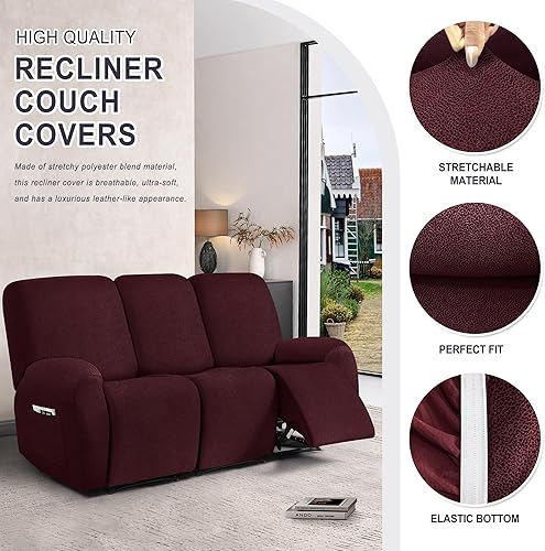 Miniatura 92 de Fundas para sillas reclinables con aspecto de cuero, funda elástica de 4 piezas, funda suave para silla reclinable, protector de muebles lavable