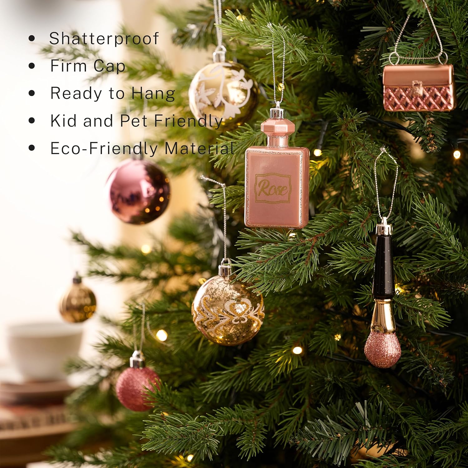 DecorbyHannah 100ct Christmas Ornaments Set, Pink Gold Christmas Ornaments for Tree Decorations, Assorted Shatterproof Plastic Hanging Ball Bulk for Xmas Home Party Indoor Decor (Value Pack)