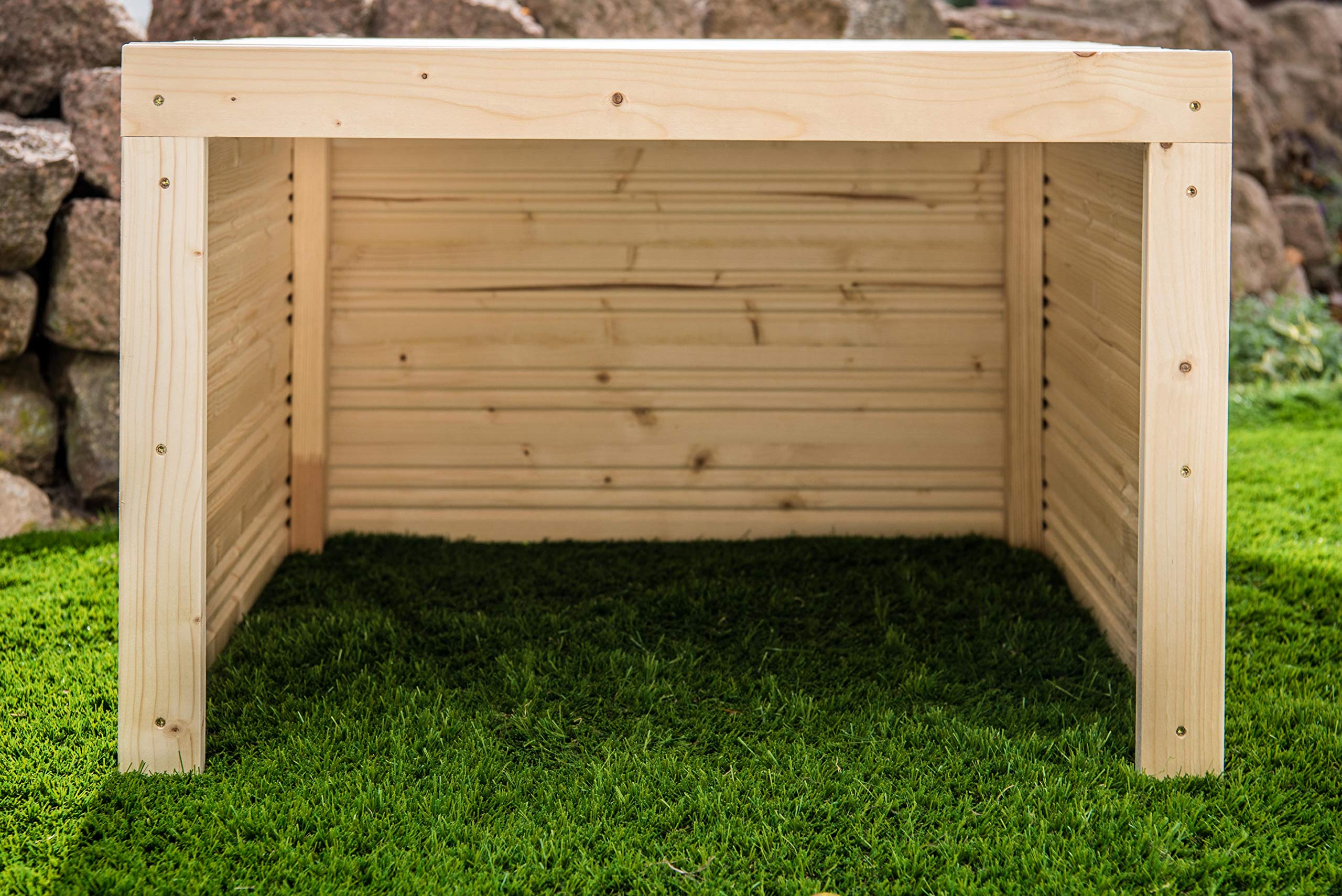 Garaje para robot cortacésped de madera, cubo, listo para montar, carga práctica, lluvia y protección UV, 69 x 69 x 40 cm