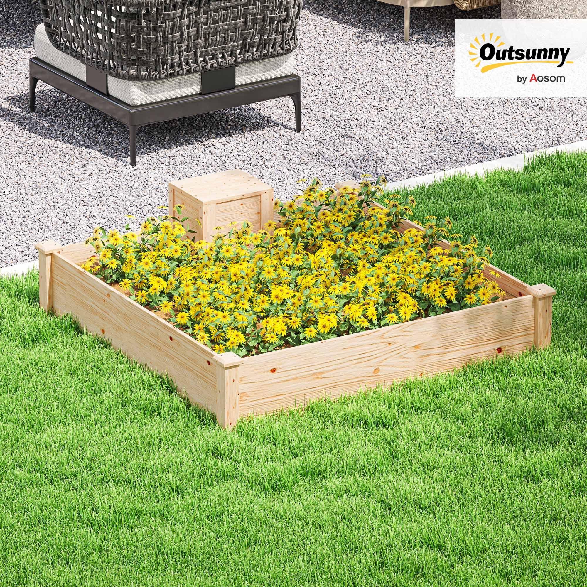Outsunny Jardinière en Bois Carré Potager 123 x 123 x 25,5 cm Bois Naturel
