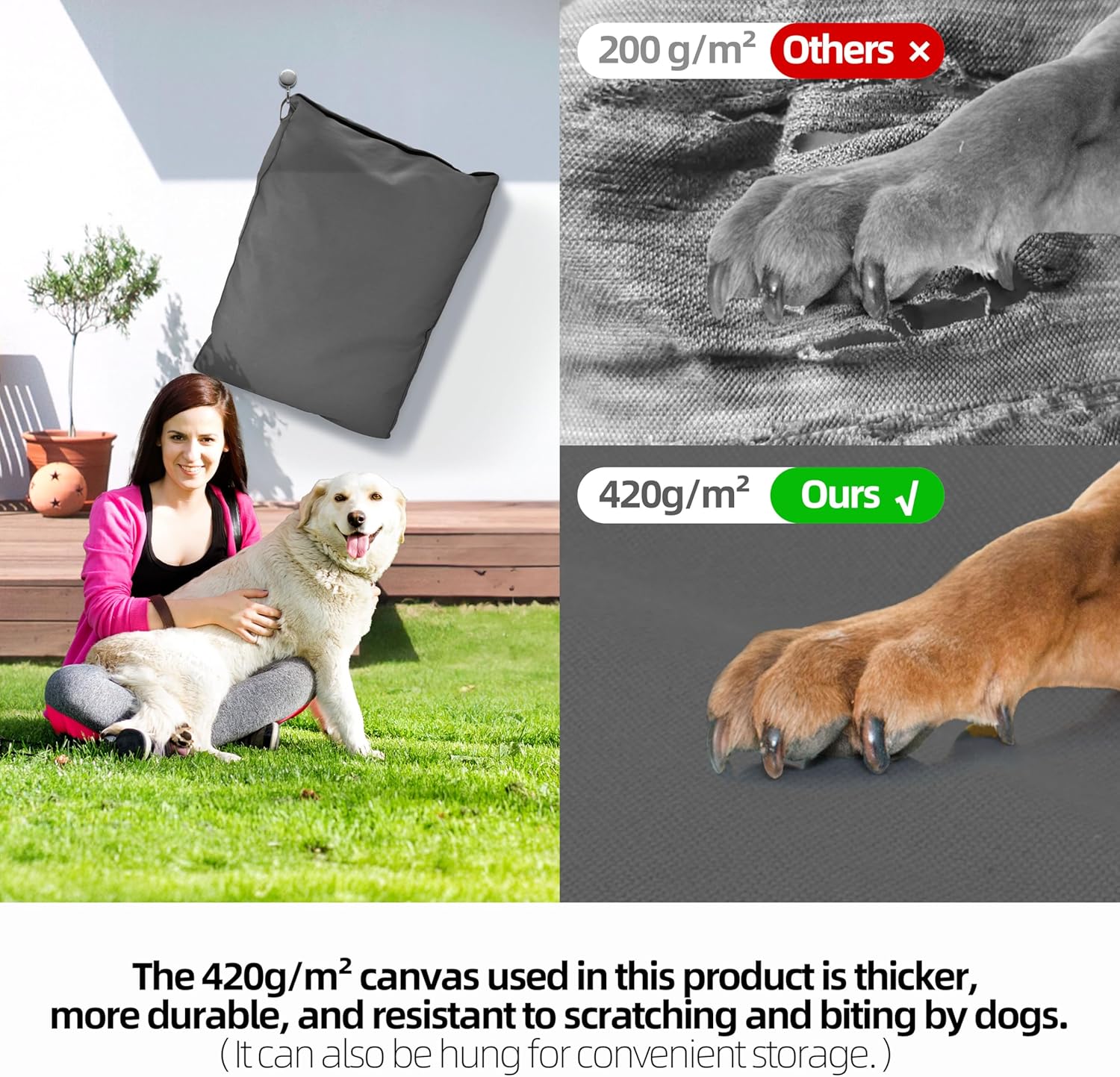 Sytopia 47 Inch Canvas Chew-Proof Outdoor Dog Bed for Extra Large Dogs, Waterproof Washable Removable Cover, Indoor Patio Pet Pad, Dark Grey