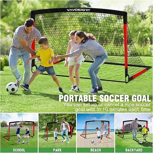 Miniatura 6 de Juego de porterías de fútbol para niños para patio trasero, 2 redes portátiles de 4 x 3 / 6 x 4 pies, mini equipo de entrenamiento de fútbol