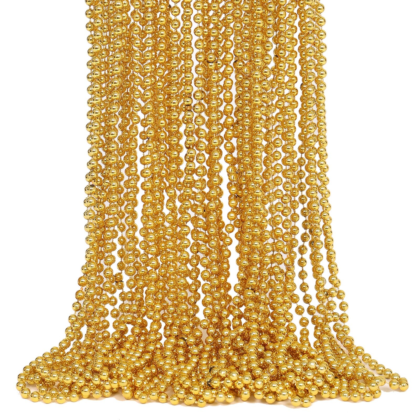 Biubumtu 30Pcs Mardi Gras Beads, Gold Beaded Necklace Party Favors, 33" Mardi Gras Christmas Beads Necklace Bulk Costume Stuff, Festival Parade Throw