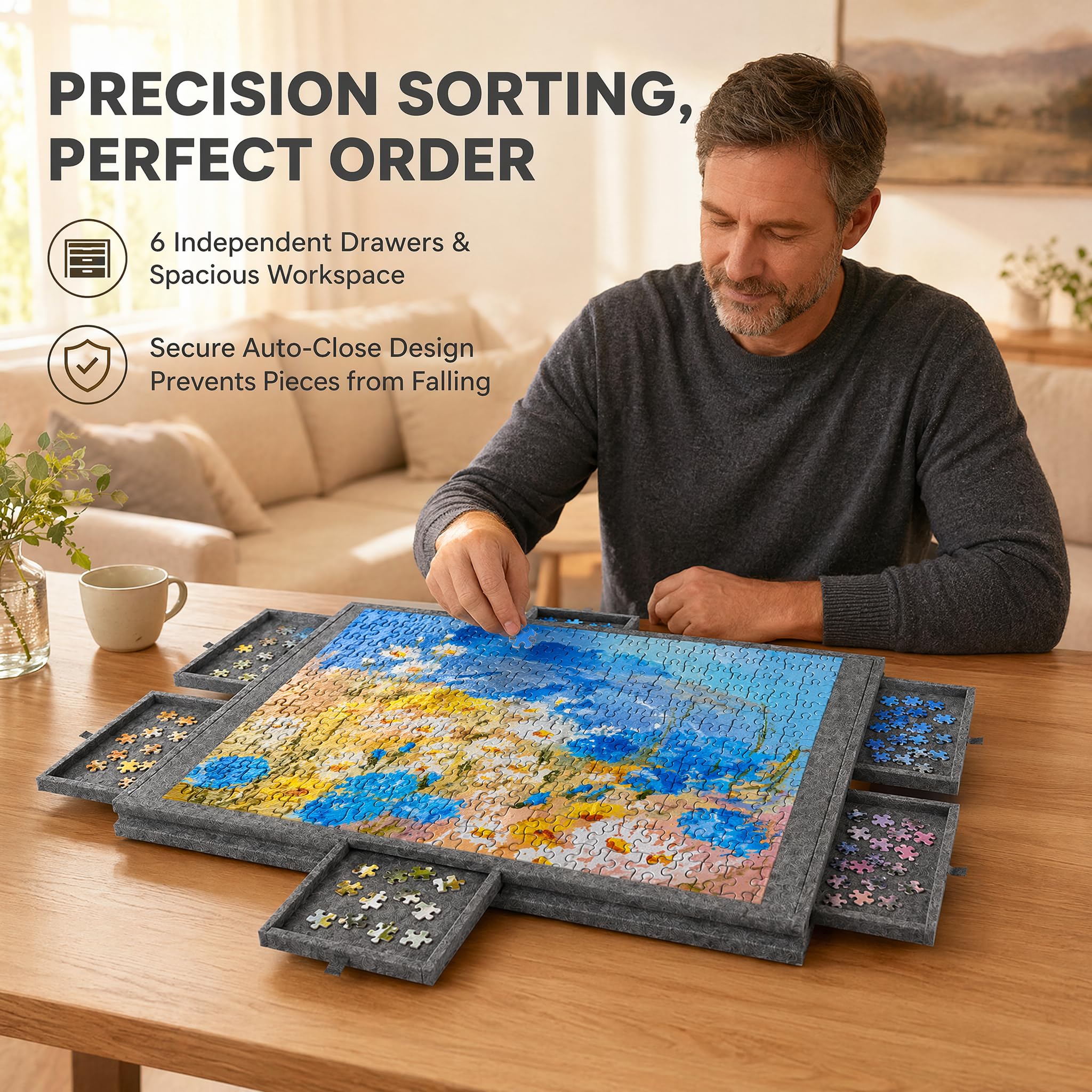 Tavola da puzzle inclinabile 2 in 1, con supporto e copertura, in feltro, leggera, portatile, con 6 cassetti, regalo per adulti