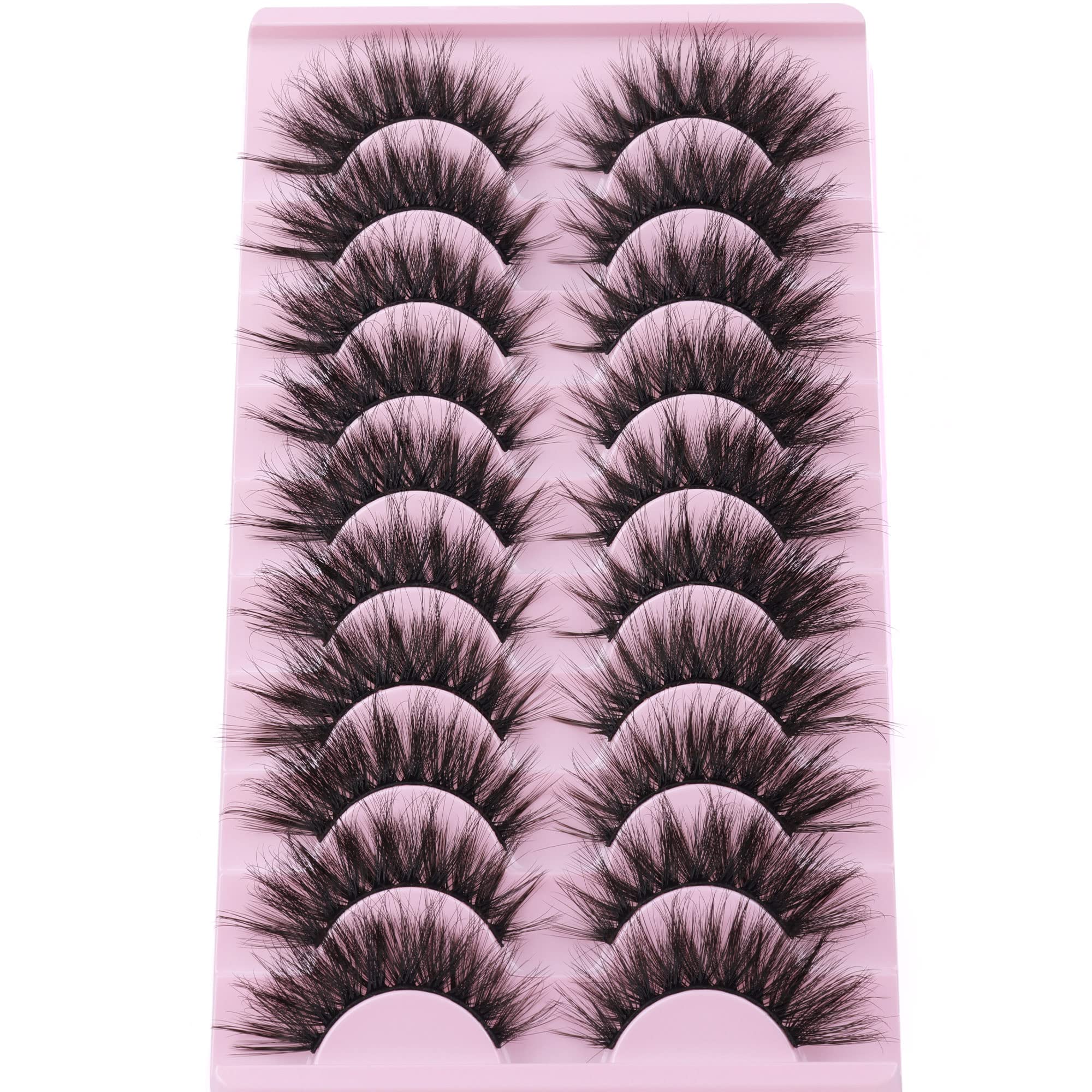 False Eyelashes 10 Pairs Manga Lashes Japanese Style Anime Thick Cosplay Lashes Natural Look 16MM Spiky 8D Wispy Faux Mink Lashes Full Strip Doll Lashes by FANXITON