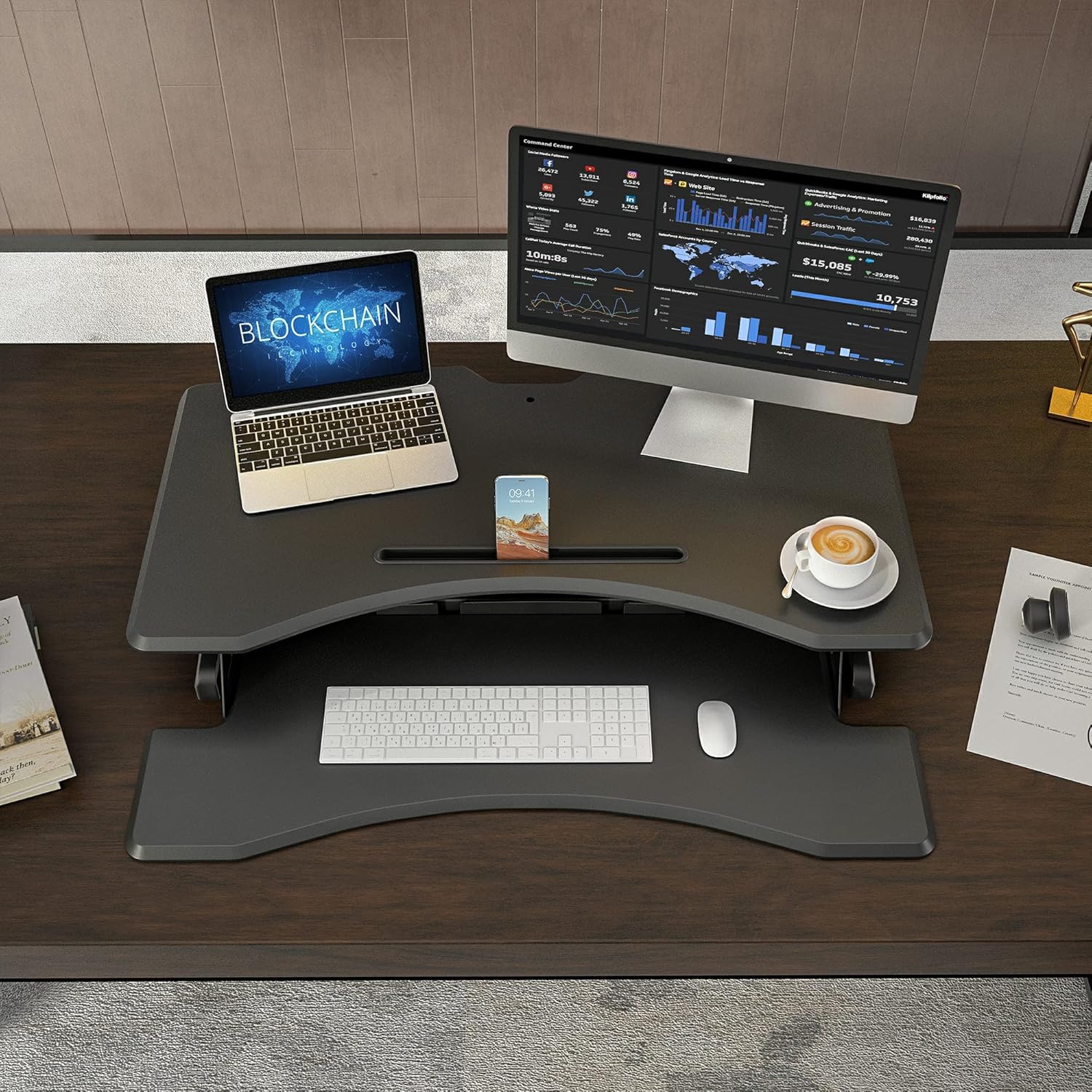 FEZIBO Standing Desk Converter, Stand up Desk Riser, Sit Stand Desk Adjustable Height Lift Desks Computer Workstation for Home Office 30 Inch Black : Office Products