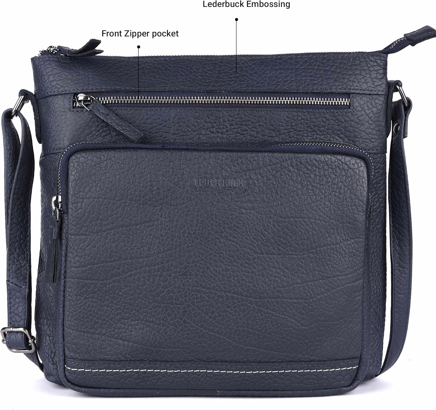 LEDERBUCK Olga Women's Extra-Large Genuine Leather Crossbody Purse – Soft Triple-Zip Shoulder Bag