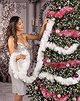 Vista 5 de Guirnalda de oropel de 25 pies, perfecta para Navidad, celebración de Año Nuevo, bodas, cumpleaños, festivales, eventos especiales, detalles Blanco