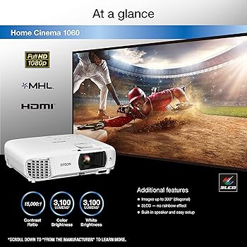 EPSON ホームプロジェクター フルHD 1080p 1060 Epson Home Cinema 1060 Full HD 1080p 3,100 lumens color