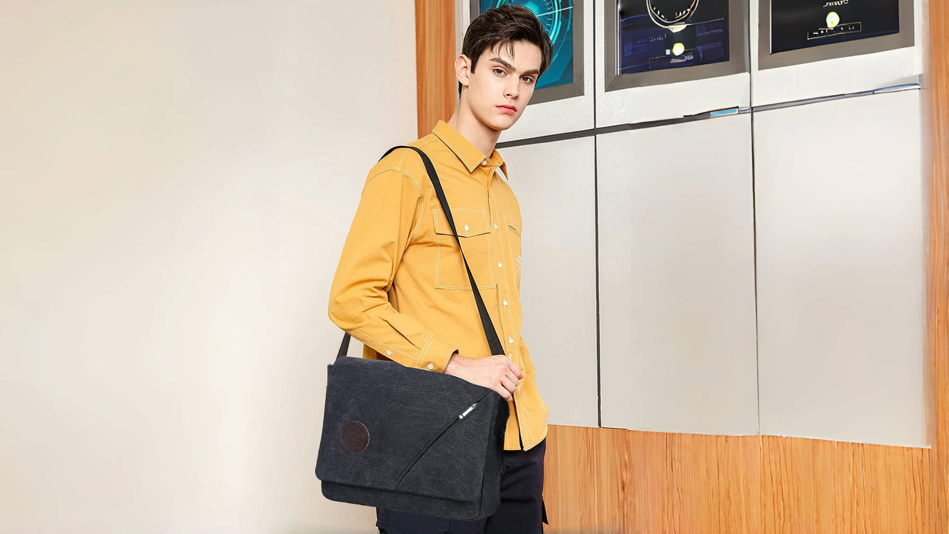 Eshow Borsa A Tracolla Uomo In Tela - Messenger Borsa A Spalla Per Lavoro, Università, Viaggio E Uso Quotidiano - Zip E Risvolto - Unisex? - 2