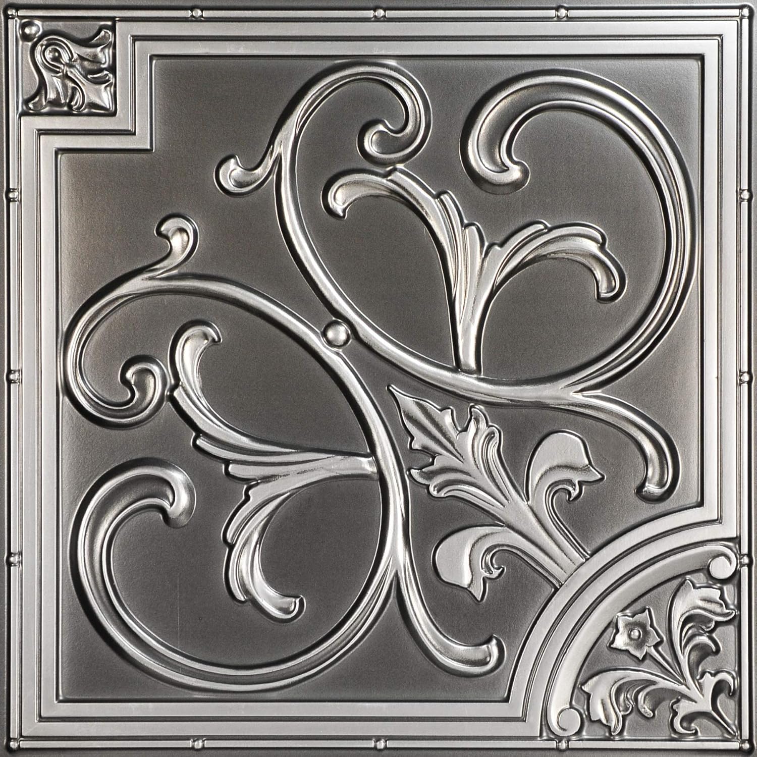 Flash Deals - 60% OFF Lilies and Swirls-Faux Tin Ceiling Tile - Antique Silver 25-Pack