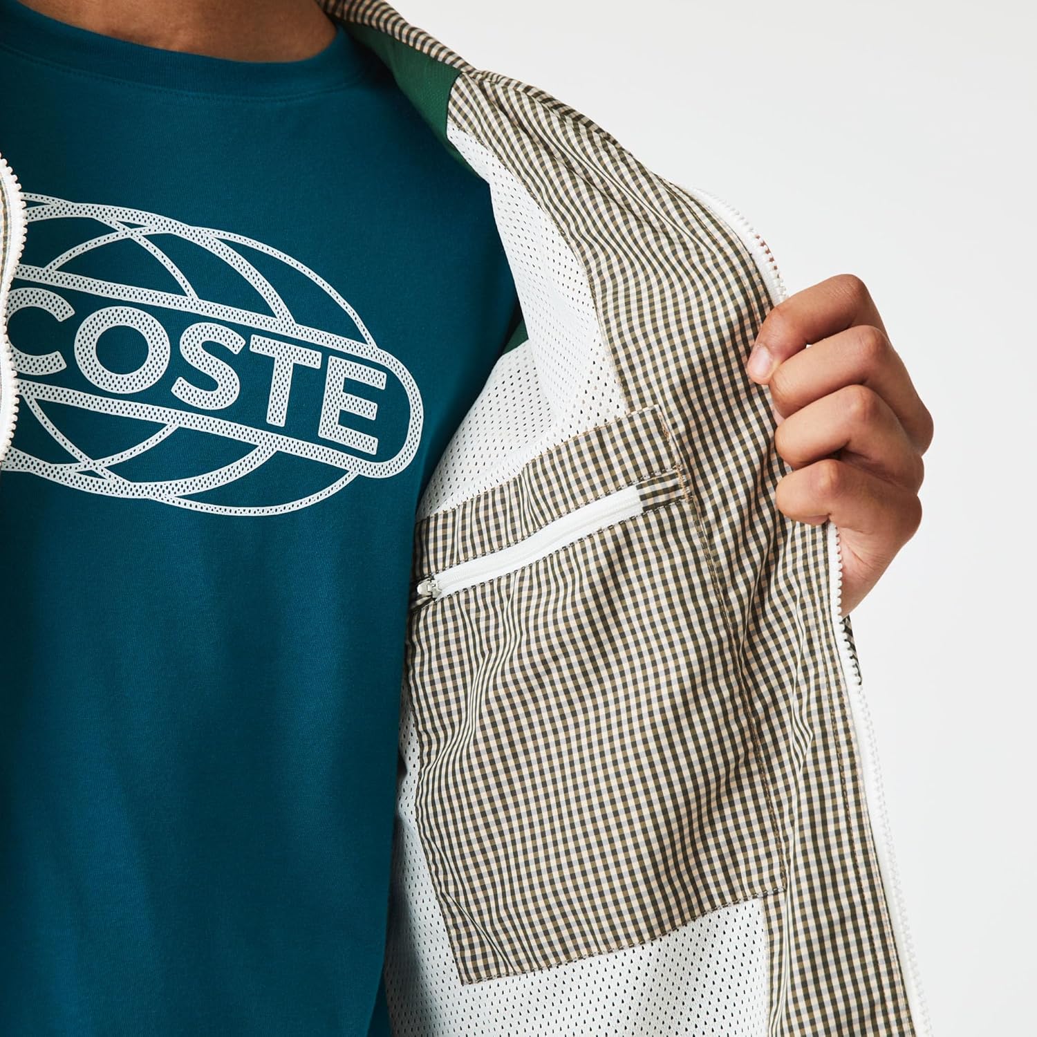 Lacoste mens Short Hooded Check Twill Jacket