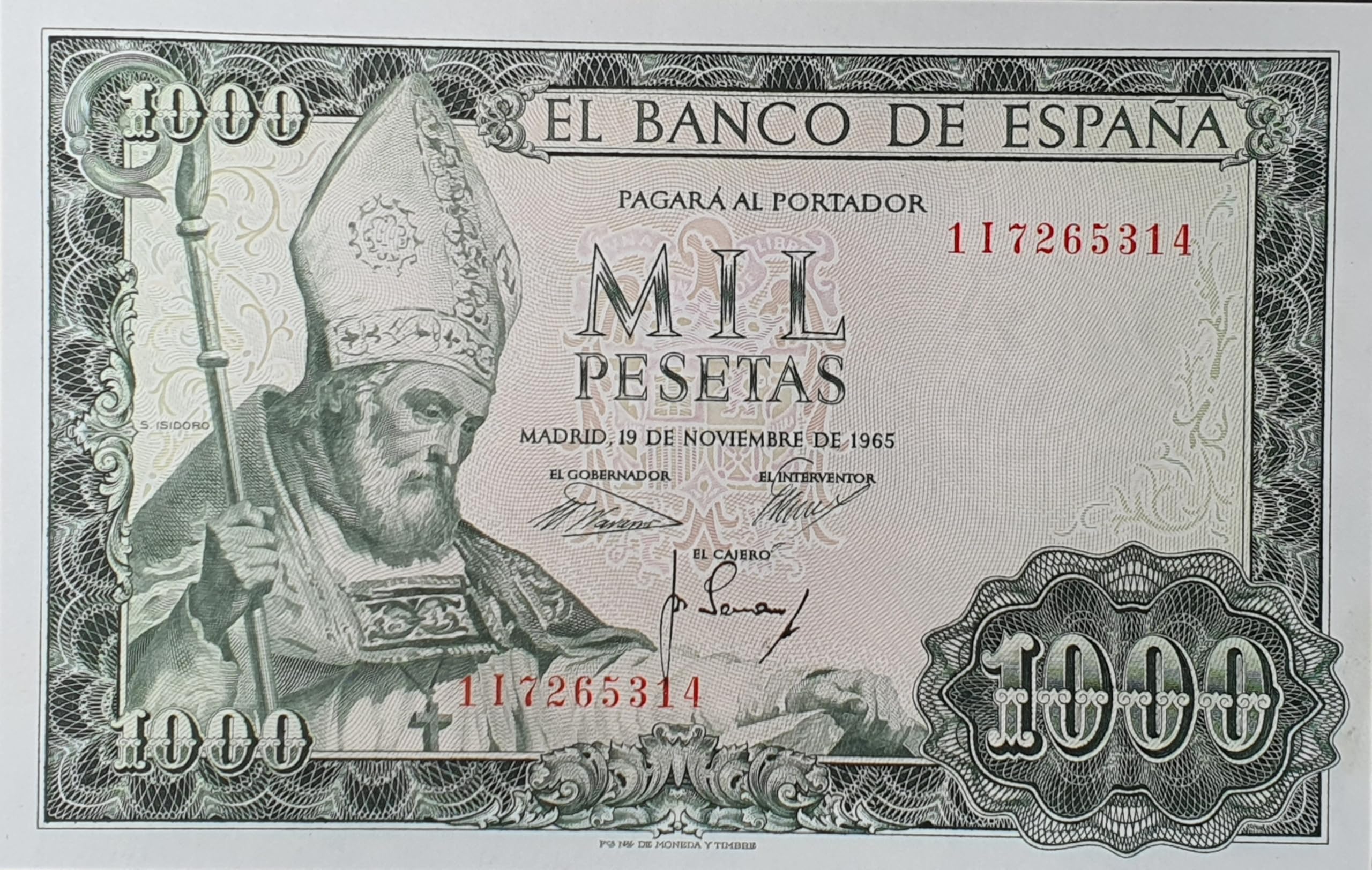 ESPAÑA Billete Original DE 1000 PESETAS 1965 San Isidoro