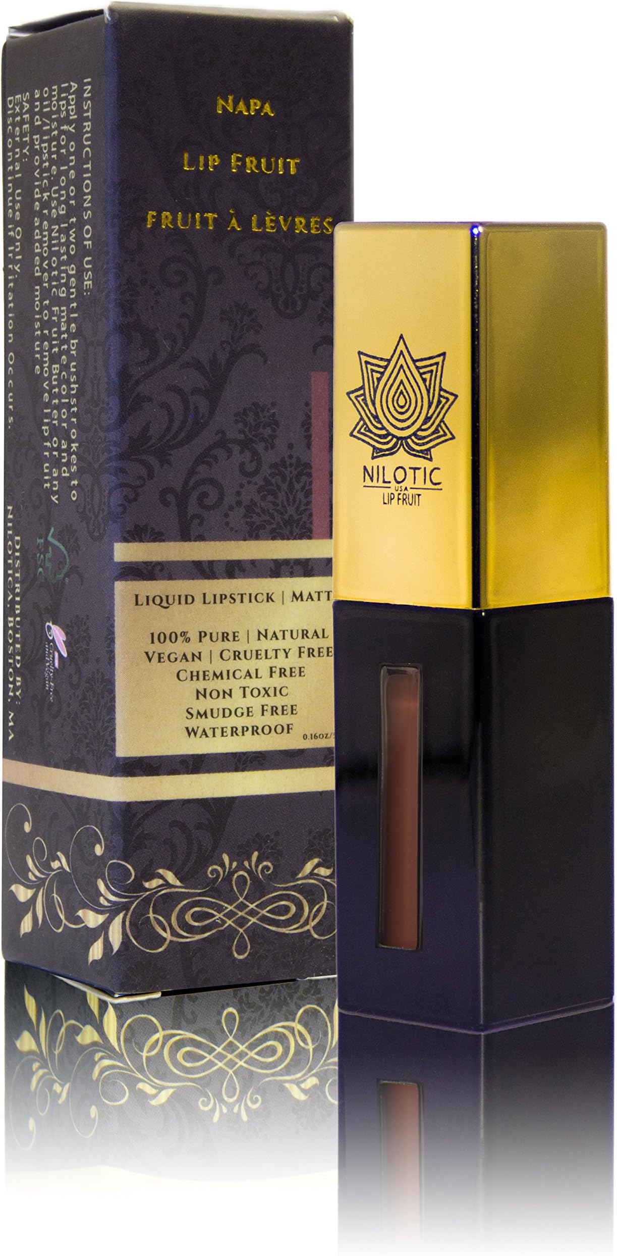 Nilotic NAPA 2018 - Burgundy Brown Lip Fruit - 100% Natural Liquid Lipstick - Waterproof - Smudge Free - Cruelty Free - PETA Vegan - Non Toxic - Made Fruit Butter